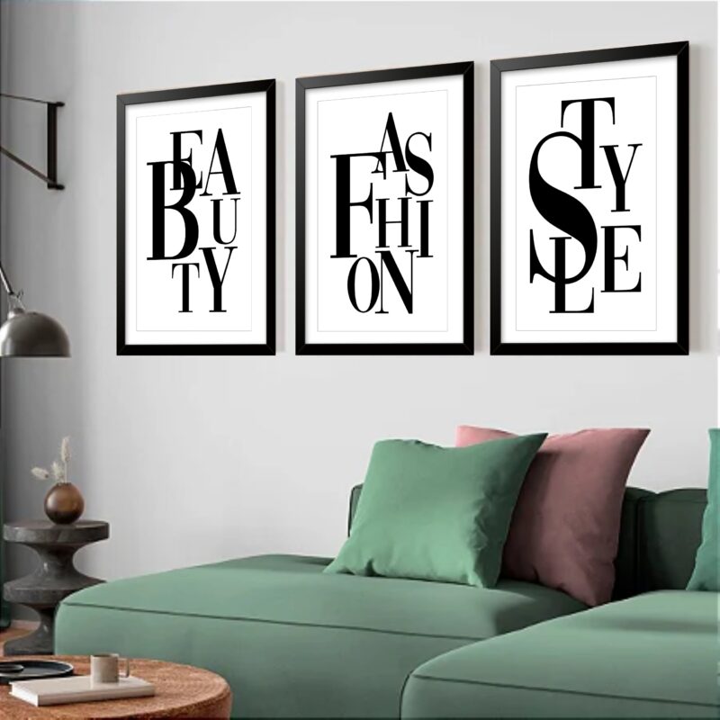 Kit 3 Quadros Grandes Beauty Fashion Style 60x48cm