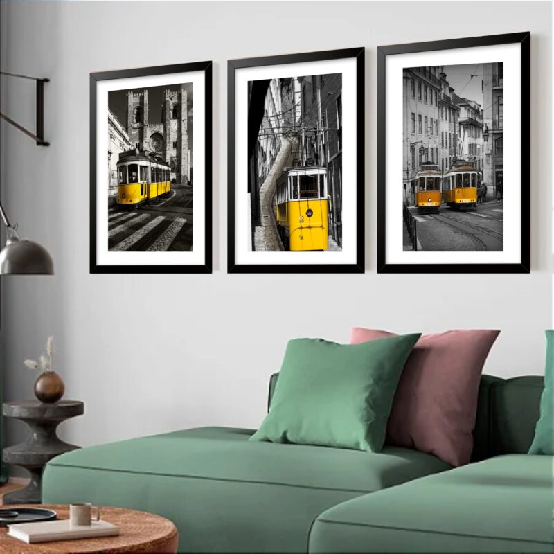 Kit 3 Quadros Grandes Bondinho 60x48cm