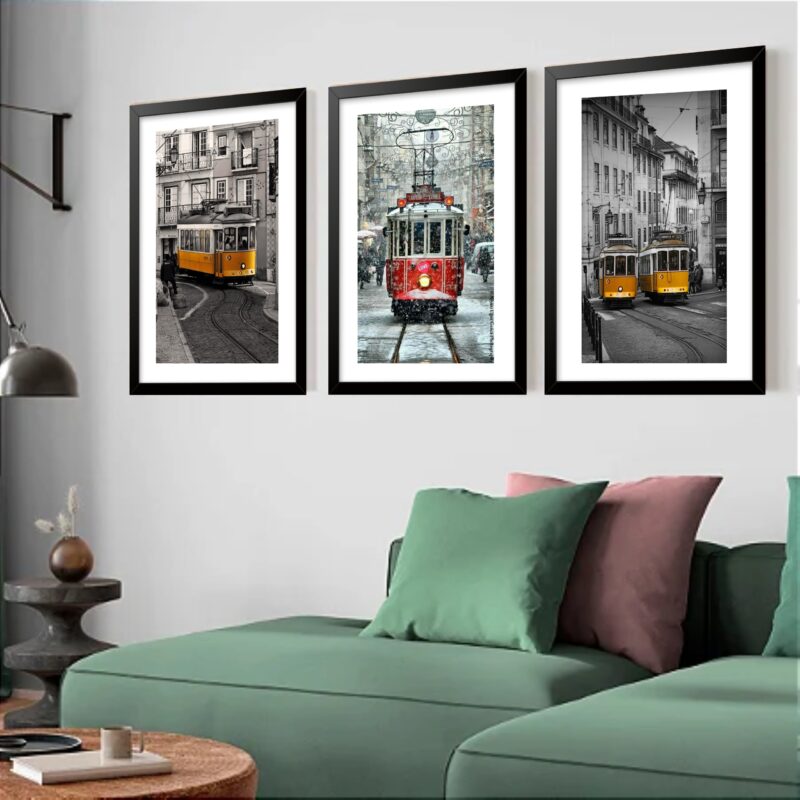 Kit 3 Quadros Grandes Bondinhos 60x48cm