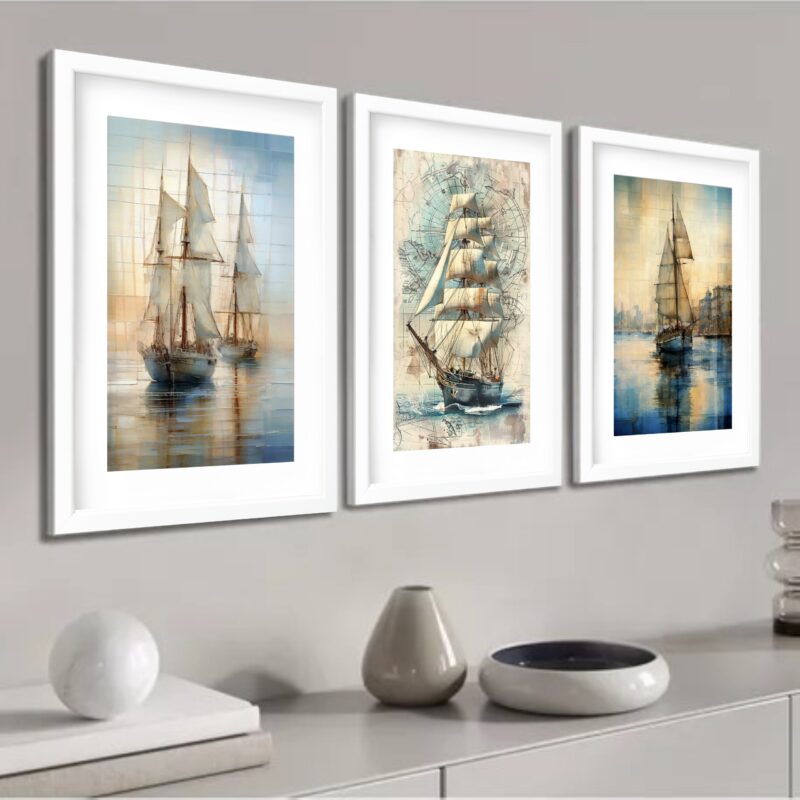 Kit 3 Quadros Grandes Caravelas 60x48cm - Image 2