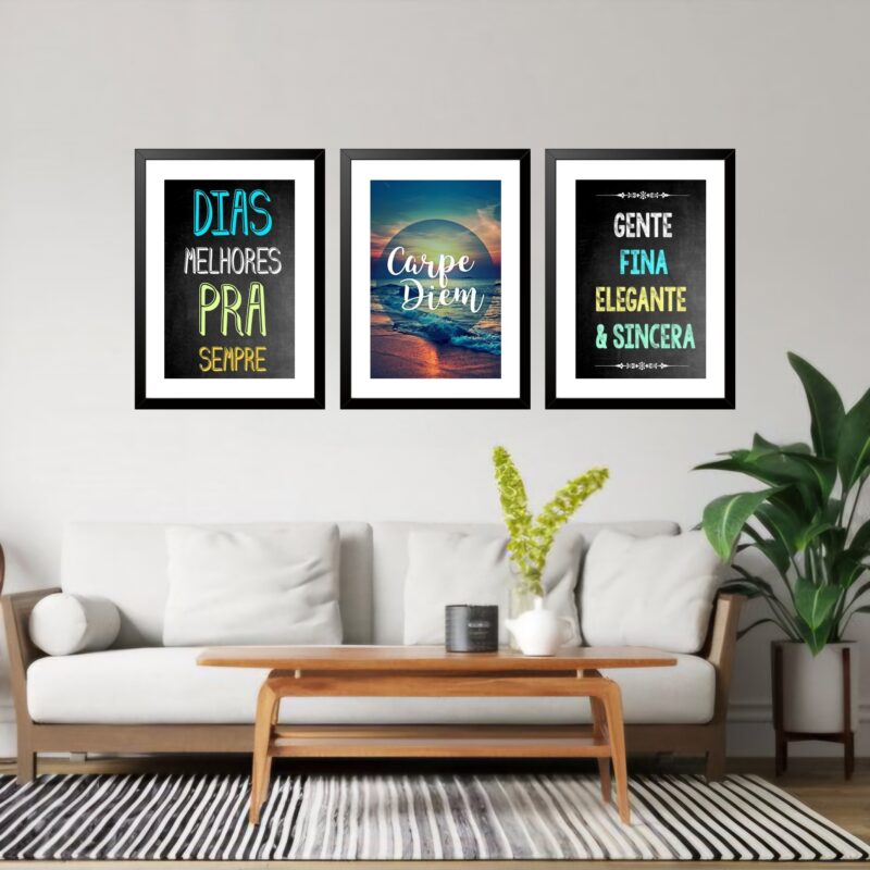 Kit 3 Quadros Grandes Carpe Diem 60x48cm