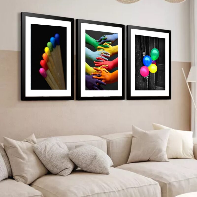 Kit 3 Quadros Grandes Cores 60x48cm