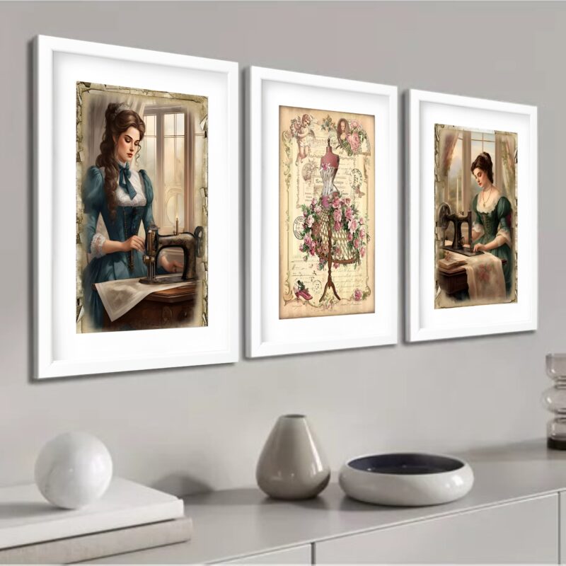 Kit 3 Quadros Grandes Costureira Vintage 60x48cm - Image 2