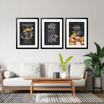 Kit 3 Quadros Grandes Cozinha Café 60x48cm