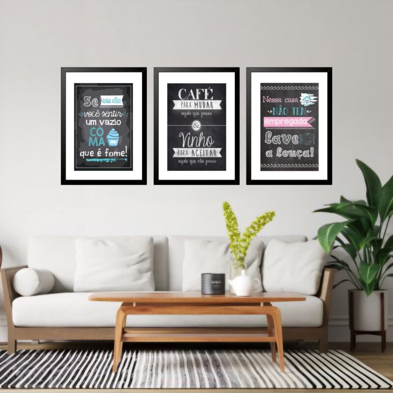 Kit 3 Quadros Grandes Cozinha Quadro Negro 60x48cm