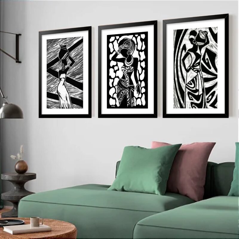 Kit 3 Quadros Grandes Afro 60x48cm