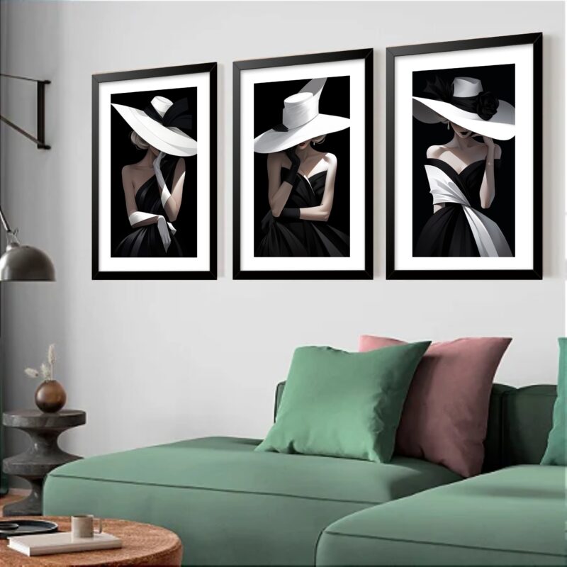 Kit 3 Quadros Grandes Dama 60x48cm