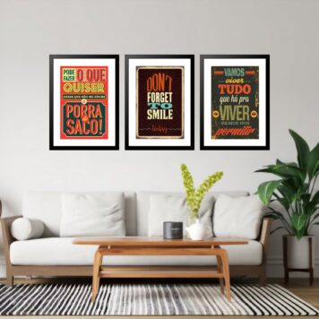 Kit 3 Quadros Grandes Don't Forget to Smile 60x48cm