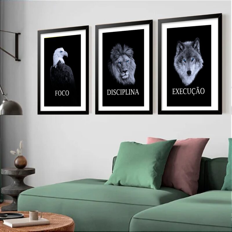 Kit 3 Quadros Grandes Foco Disciplina Execução 60x48cm