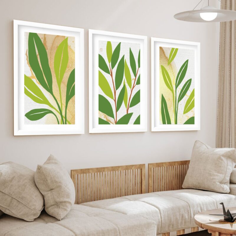 Kit 3 Quadros Grandes Folhagem Dourado 60x48cm - Image 2