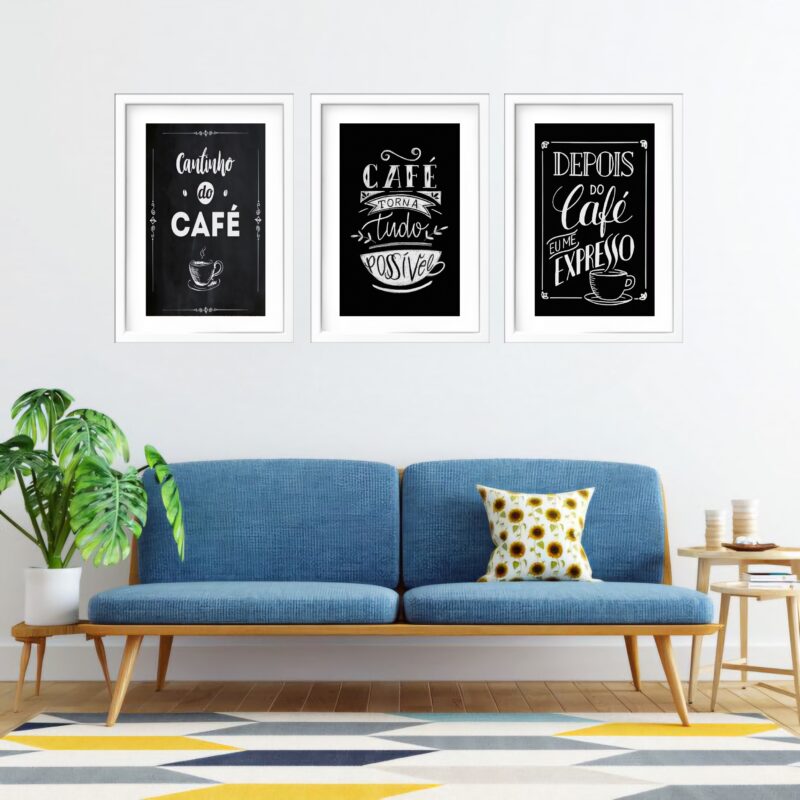 Kit 3 Quadros Grandes Frases Café 60x48cm - Image 2