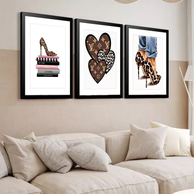 Kit 3 Quadros Grandes Grifes 60x48cm