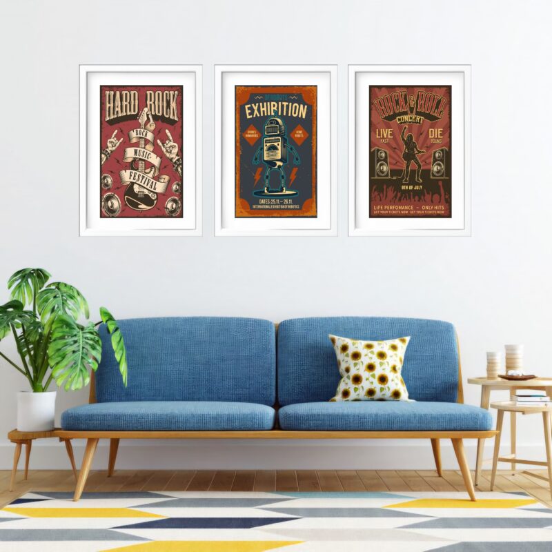 Kit 3 Quadros Grandes Hard Rock Old 60x48cm - Image 2