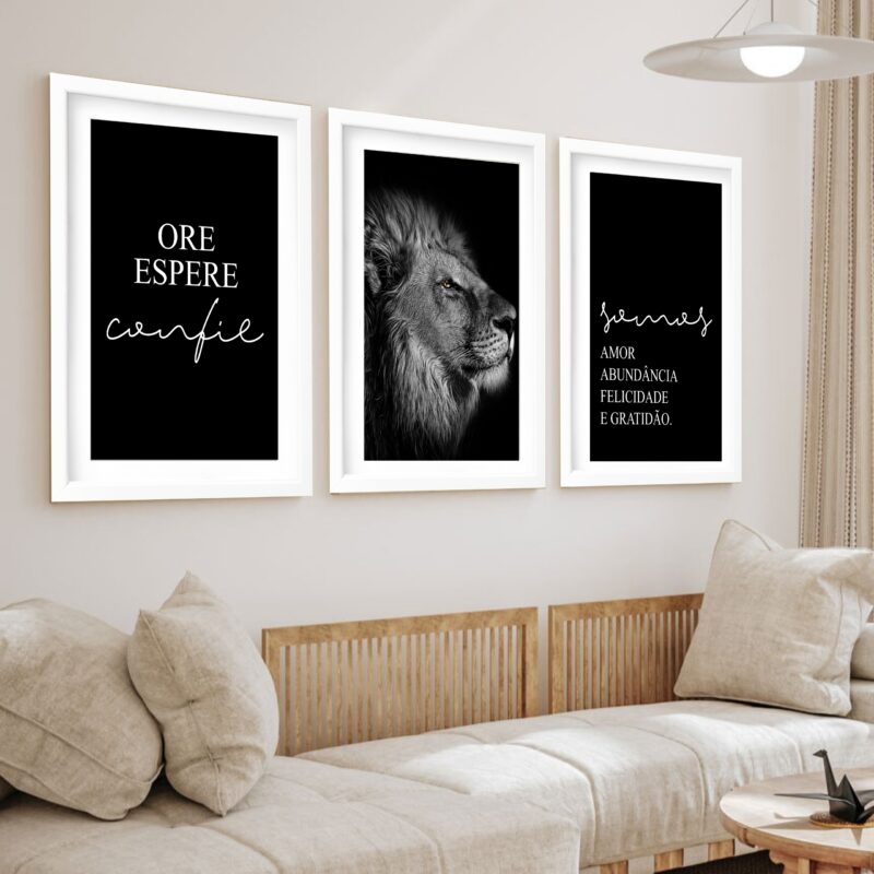 Kit 3 Quadros Grandes Leão Ore Espere Confie 60x48cm - Image 2