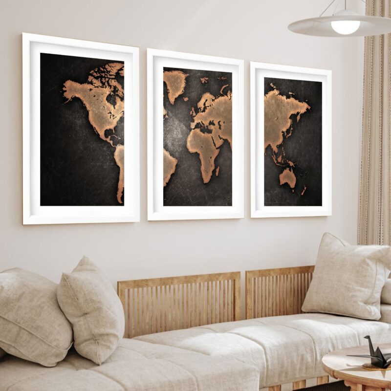 Kit 3 Quadros Grandes Mapa Mundi 60x48cm - Image 2