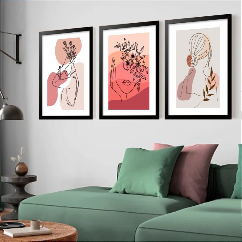 Kit 3 Quadros Grandes Mulheres Abstratos 60x48cm