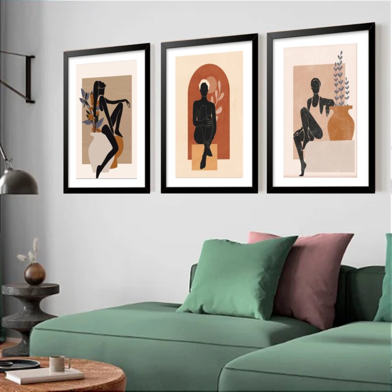 Kit 3 Quadros Grandes Mulheres Boho 60x48cm