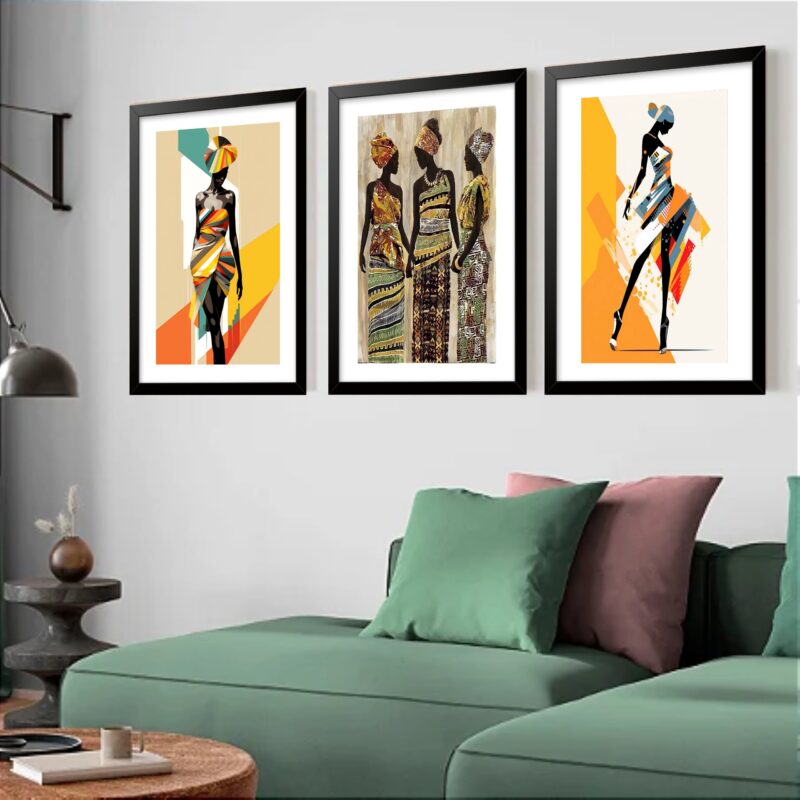 Kit 3 Quadros Grandes Mulheres Negras Street Art 60x48cm