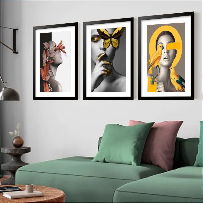 Kit 3 Quadros Grandes Mulheres Surrealismo 60x48cm
