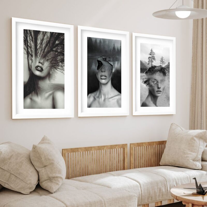 Kit 3 Quadros Grandes Mulheres Surrealismo Floresta 60x48cm - Image 2