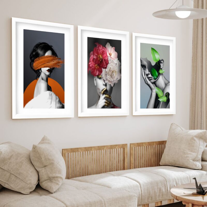 Kit 3 Quadros Grandes Mulheres Surrealismo Plantas 60x48cm - Image 2