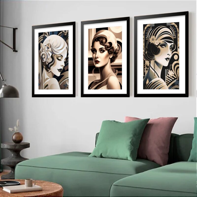 Kit 3 Quadros Grandes Mulheres Vintage 60x48cm