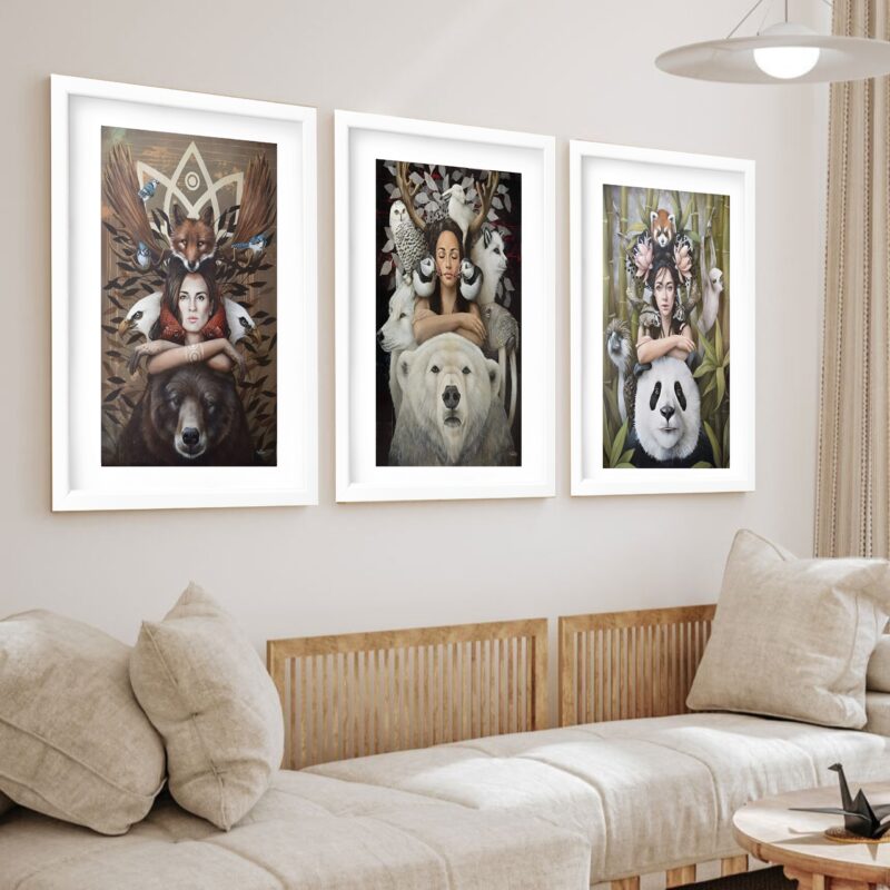 Kit 3 Quadros Grandes Mulheres com Ursos 60x48cm - Image 2