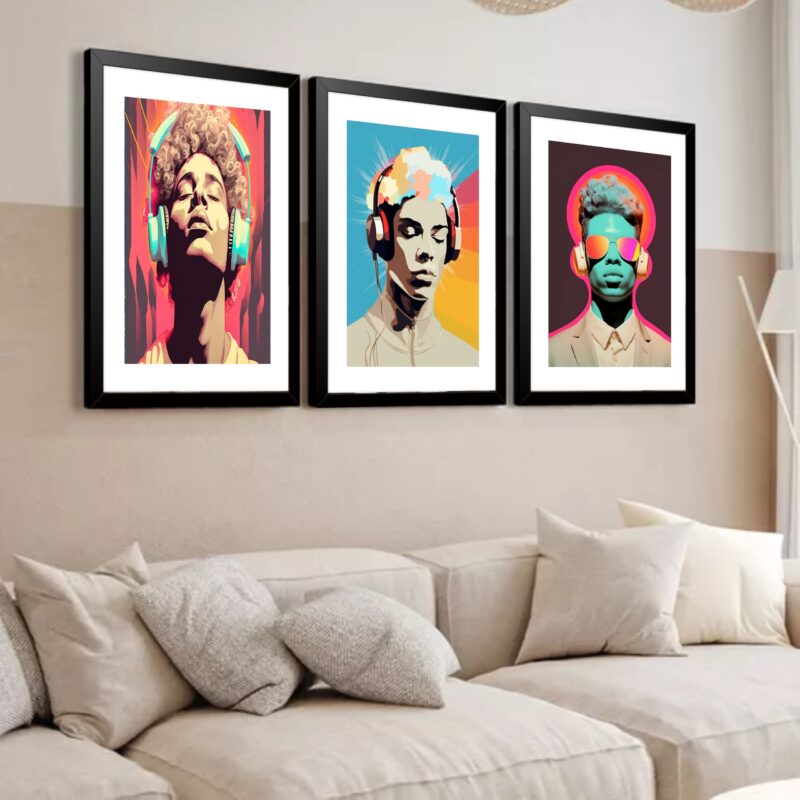 Kit 3 Quadros Grandes Music Art Pop 60x48cm