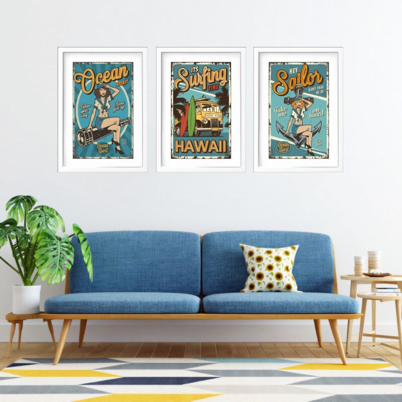 Kit 3 Quadros Grandes Ocean Vintage 60x48cm - Image 2