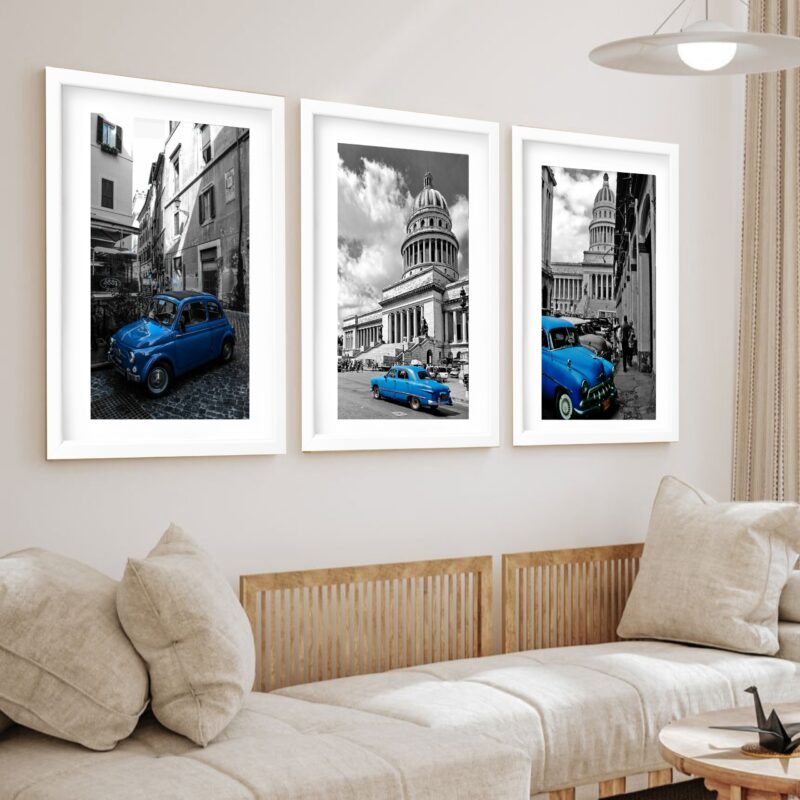 Kit 3 Quadros Grandes Old Car Blue 60x48cm - Image 2
