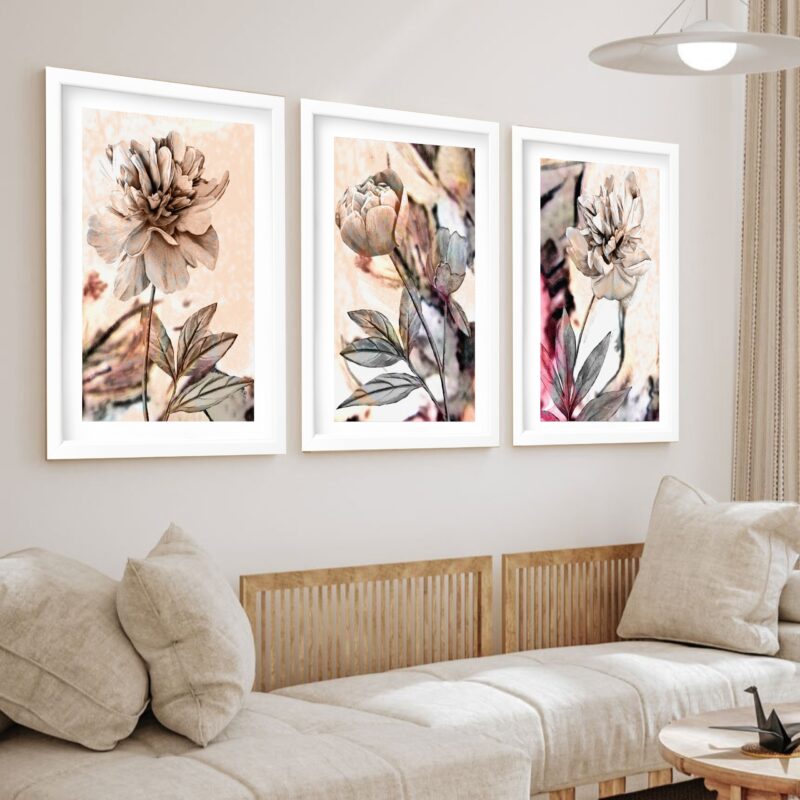 Kit 3 Quadros Grandes Old Flowres 60x48cm - Image 2