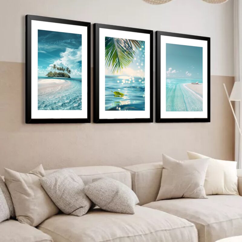 Kit 3 Quadros Grandes Praias Desertas 60x48cm