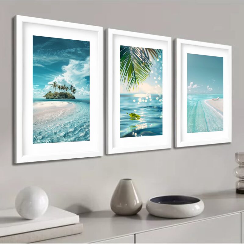 Kit 3 Quadros Grandes Praias Desertas 60x48cm - Imagem 2