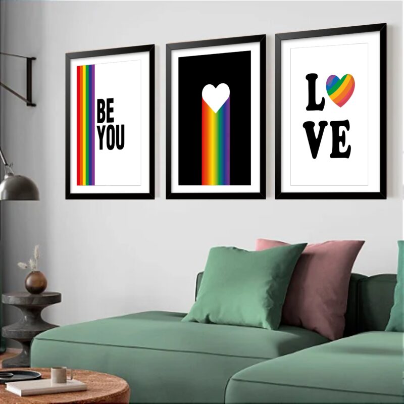Kit 3 Quadros Grandes Pride Be You 60x48cm