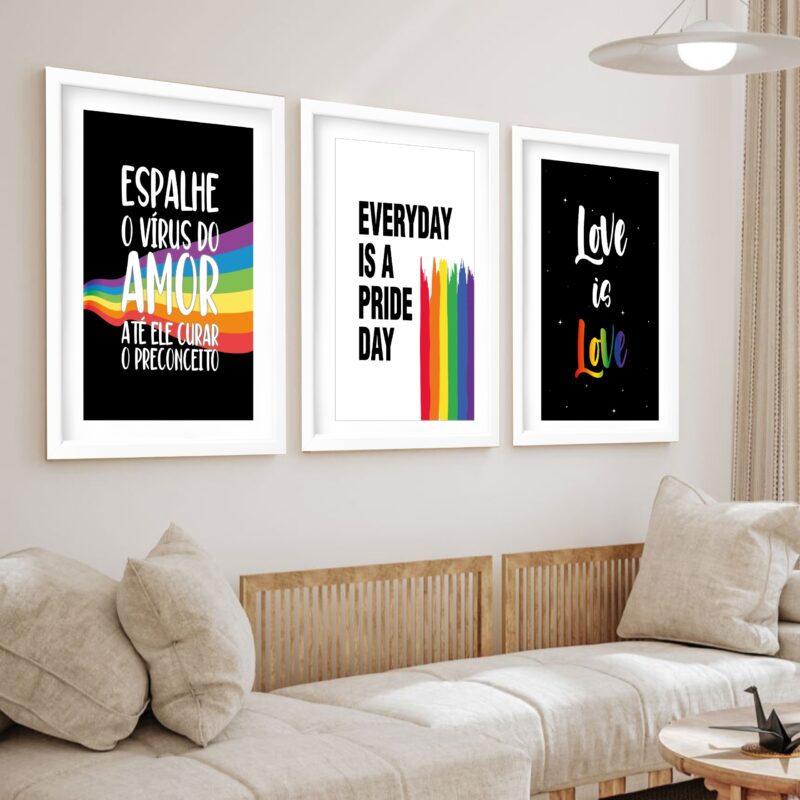 Kit 3 Quadros Grandes Pride Love Is Love 60x48cm - Image 2