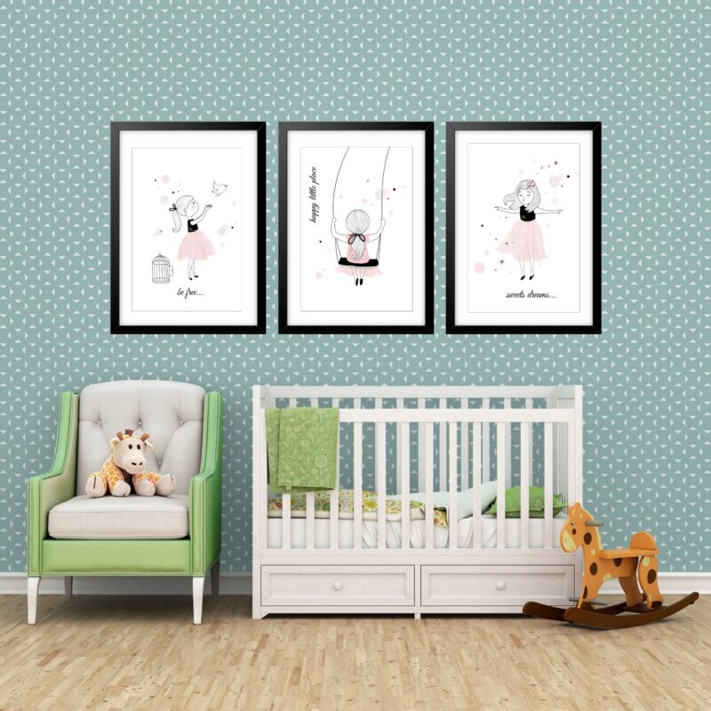 Kit 3 Quadros Grandes Infantil Happy Little Place 60x48cm
