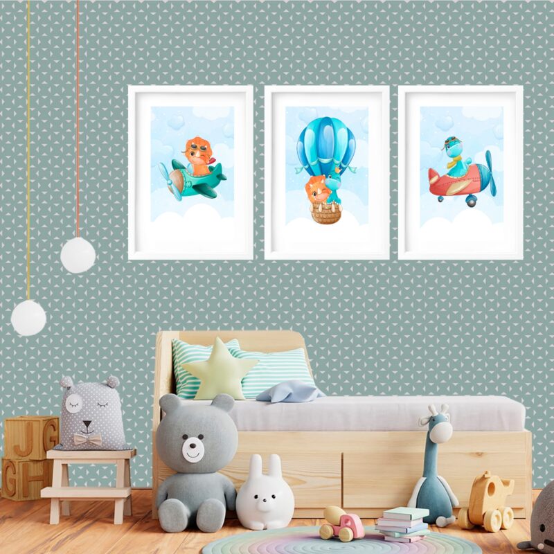 Kit 3 Quadros Grandes Quarto Infantil Esquadrilha Dino 60x48cm - Image 2