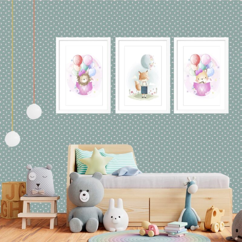 Kit 3 Quadros Grandes Quarto Infantil Filhotes Balões 60x48cm - Image 2