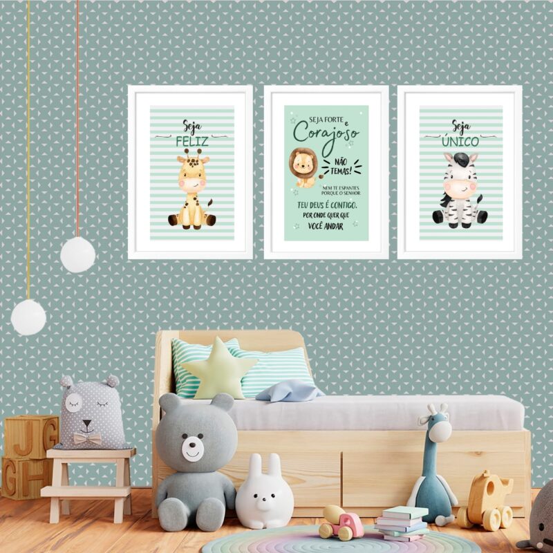 Kit 3 Quadros Grandes Infantil Filhotes Seja Forte e Corajoso 60x48cm - Image 2