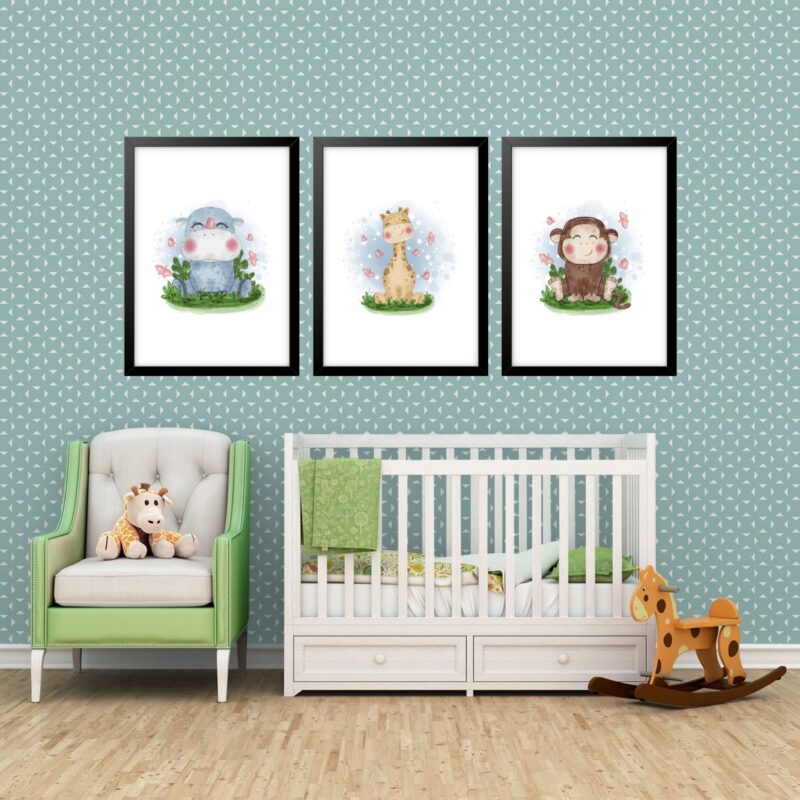 Kit 3 Quadros Grandes Quarto Infantil Filhotinhos I 60x48cm