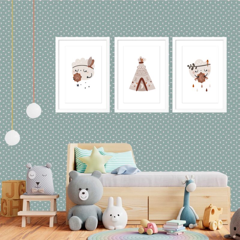 Kit 3 Quadros Grandes Quarto Infantil Indígena Nuvem Chuva 60x48cm - Image 2