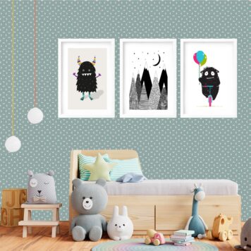 Kit 3 Quadros Grandes Quarto Infantil Monstrinho 60x48cm - Image 2