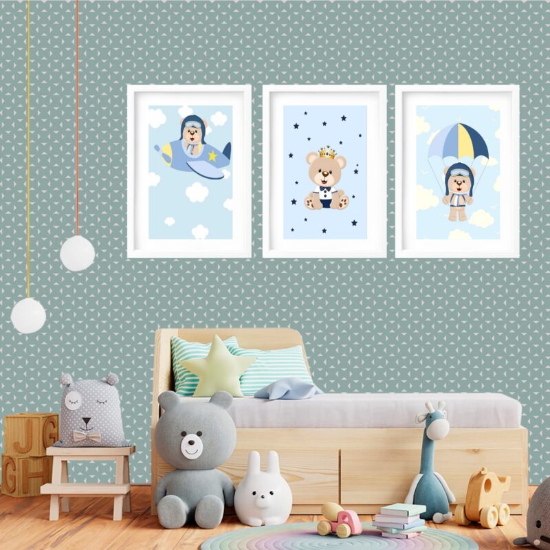 Kit 3 Quadros Grandes Quarto Infantil Ursinho Piloto 60x48cm - Image 2