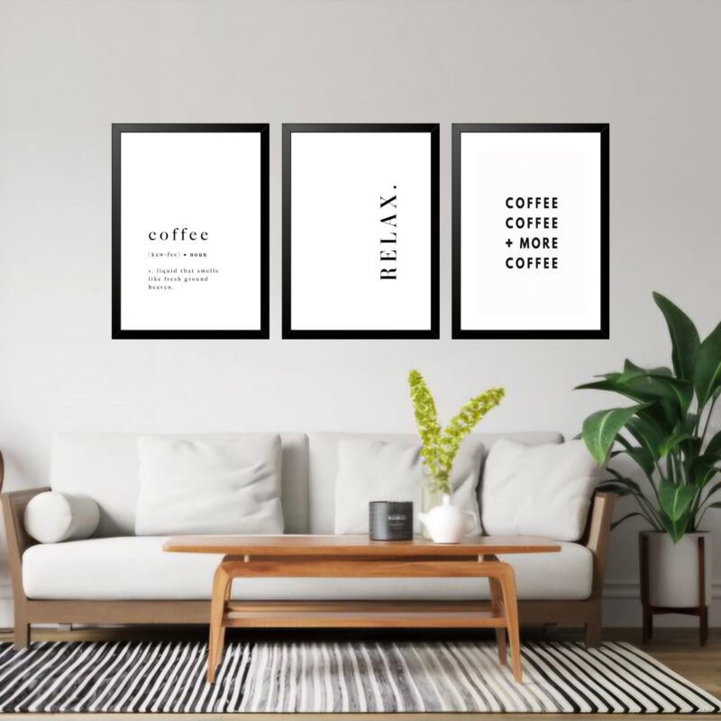 Kit 3 Quadros Grandes Relax Coffee 60x48cm