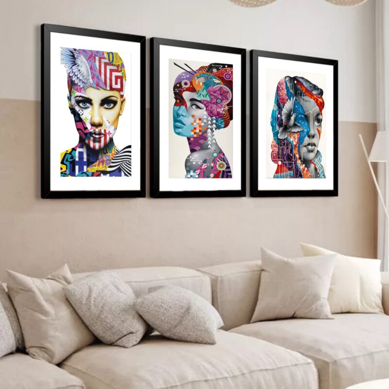 Kit 3 Quadros Grandes Surrealismo Mulheres 60x48cm