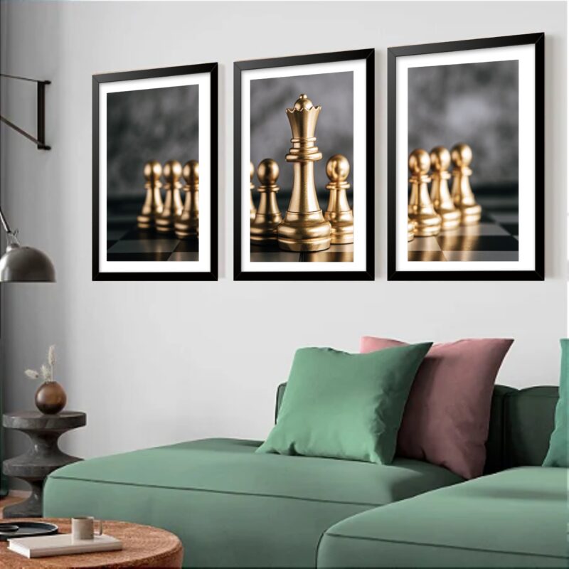 Kit 3 Quadros Grandes Tabuleiro Xadrez 60x48cm