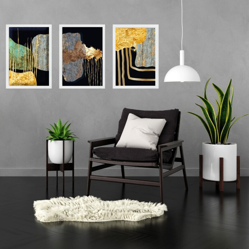 Kit 3 Quadros Modernos Abstratos Contemporâneos