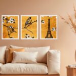 Kit 3 Quadros Passarinhos Paris Torre Eiffel