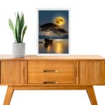 Quadro Decorativo Arte Barco Rio Lua Cheia