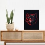 Quadro Decorativo Lobo Preto e Vermelho